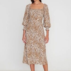 Faithfull the Brand Brown and White Midi Dress
